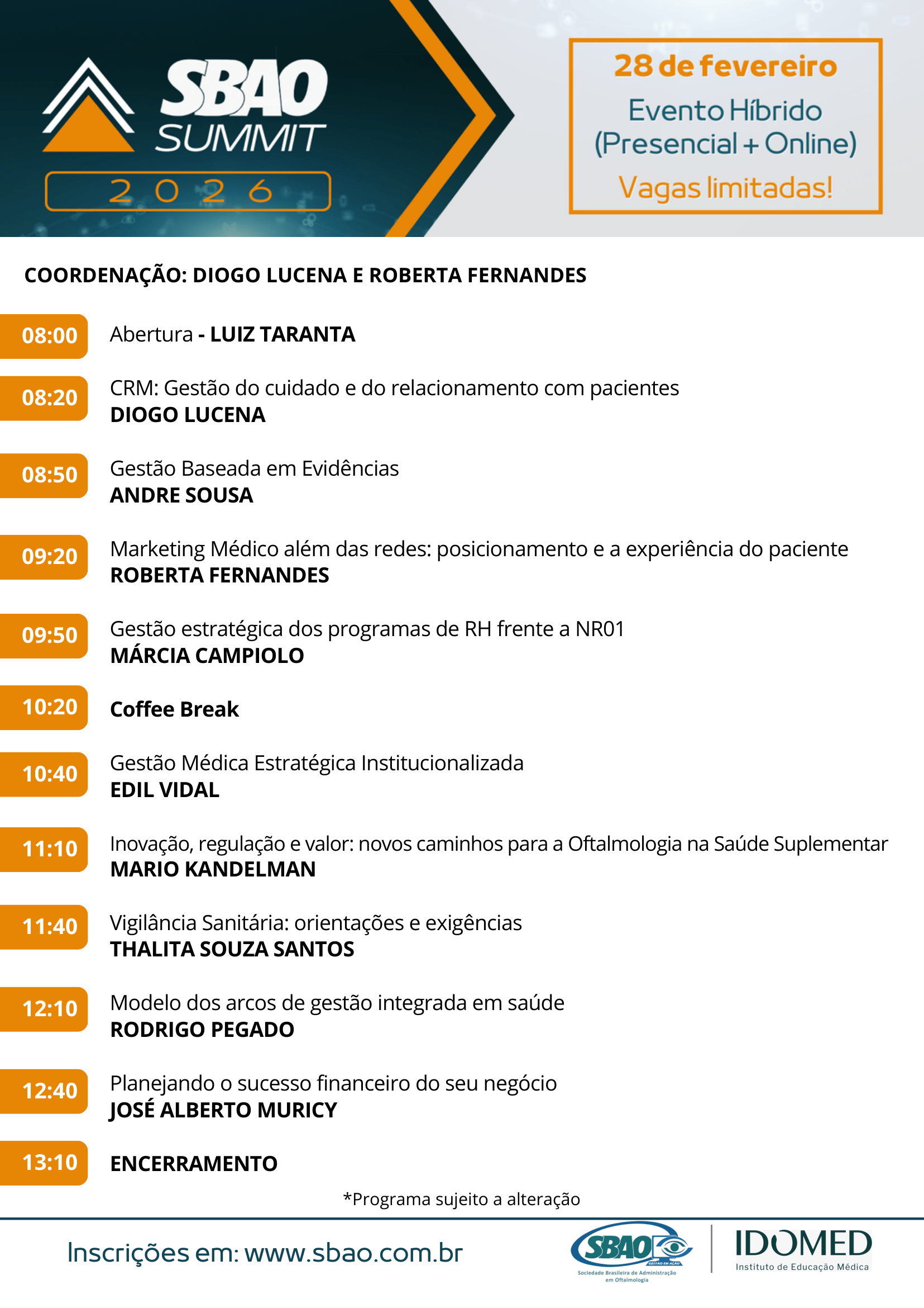 Programação SBAO Summit 2026